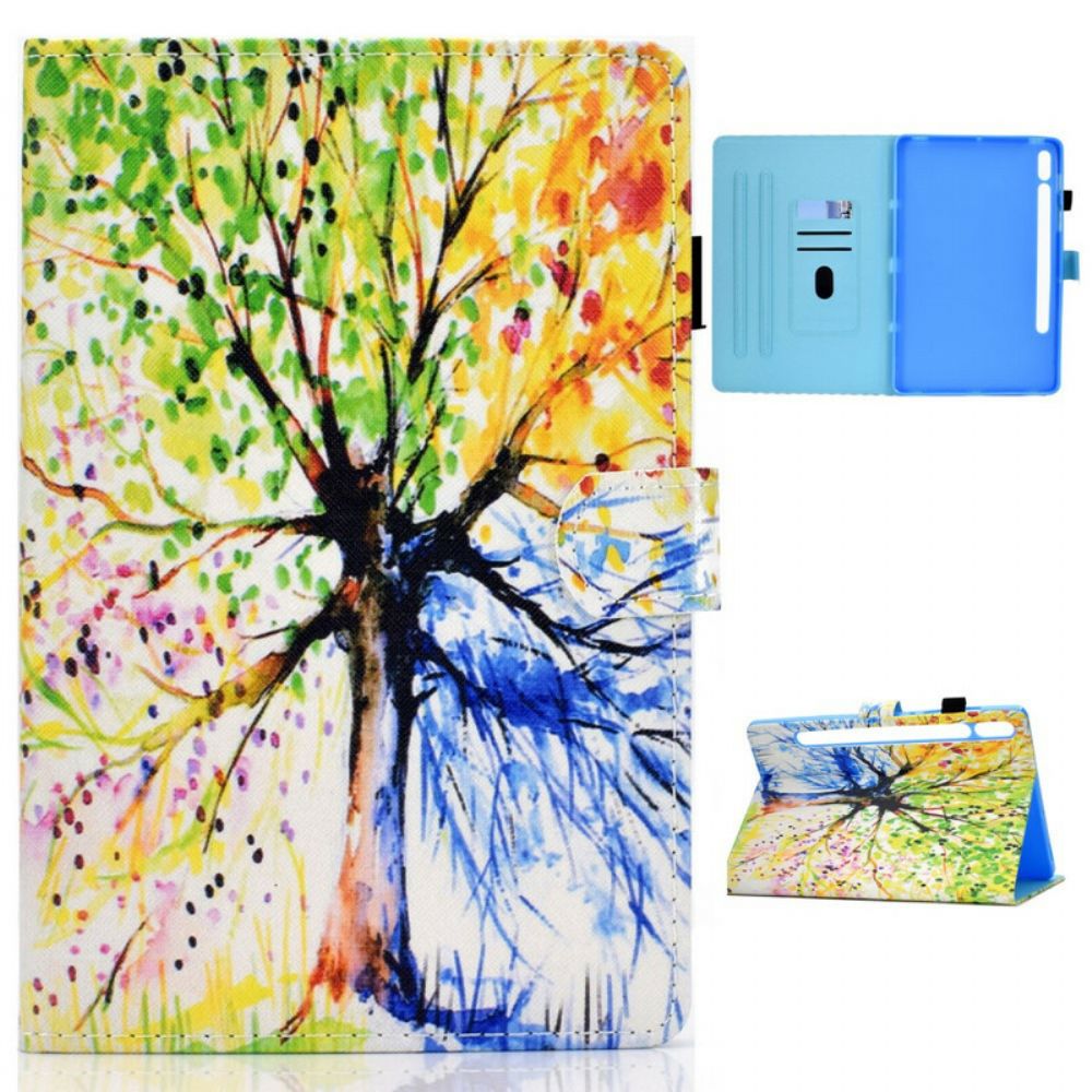 Leren Hoesje voor Samsung Galaxy Tab S7 / Tab S8 Aquarel Boom