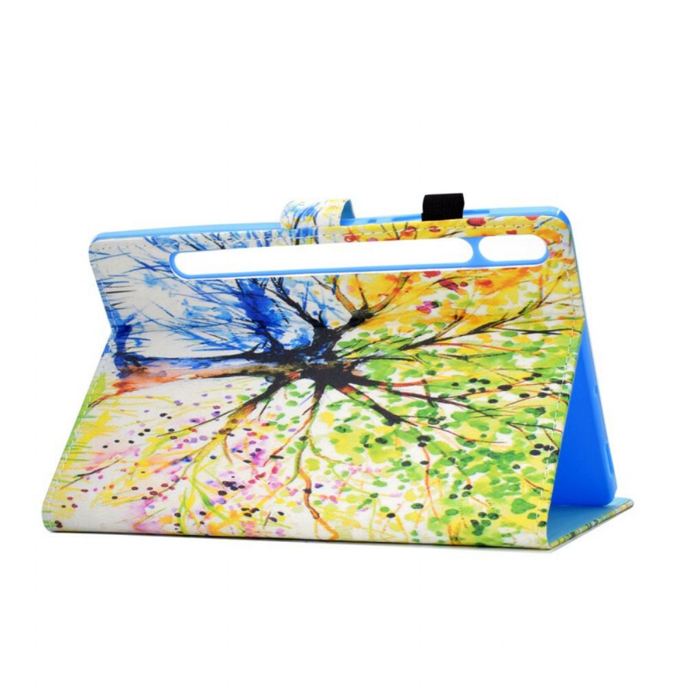 Leren Hoesje voor Samsung Galaxy Tab S7 / Tab S8 Aquarel Boom