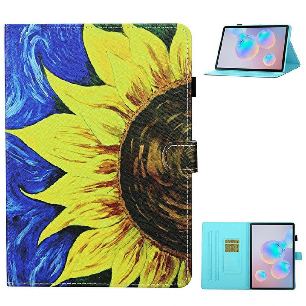 Leren Hoesje voor Samsung Galaxy Tab S7 / Tab S8 Geschilderde Zonnebloem