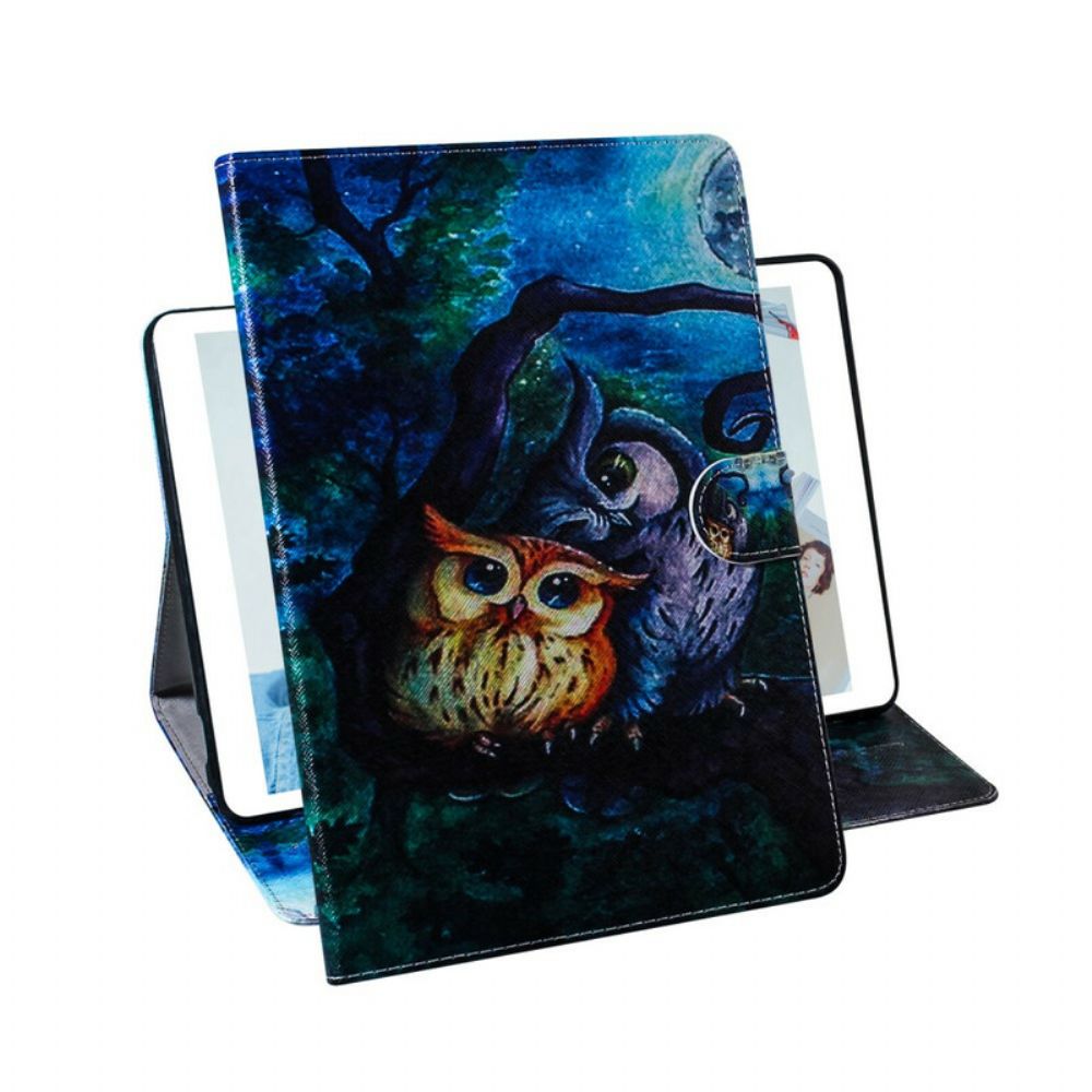 Leren Hoesje voor Samsung Galaxy Tab S7 / Tab S8 Uil Schilderij