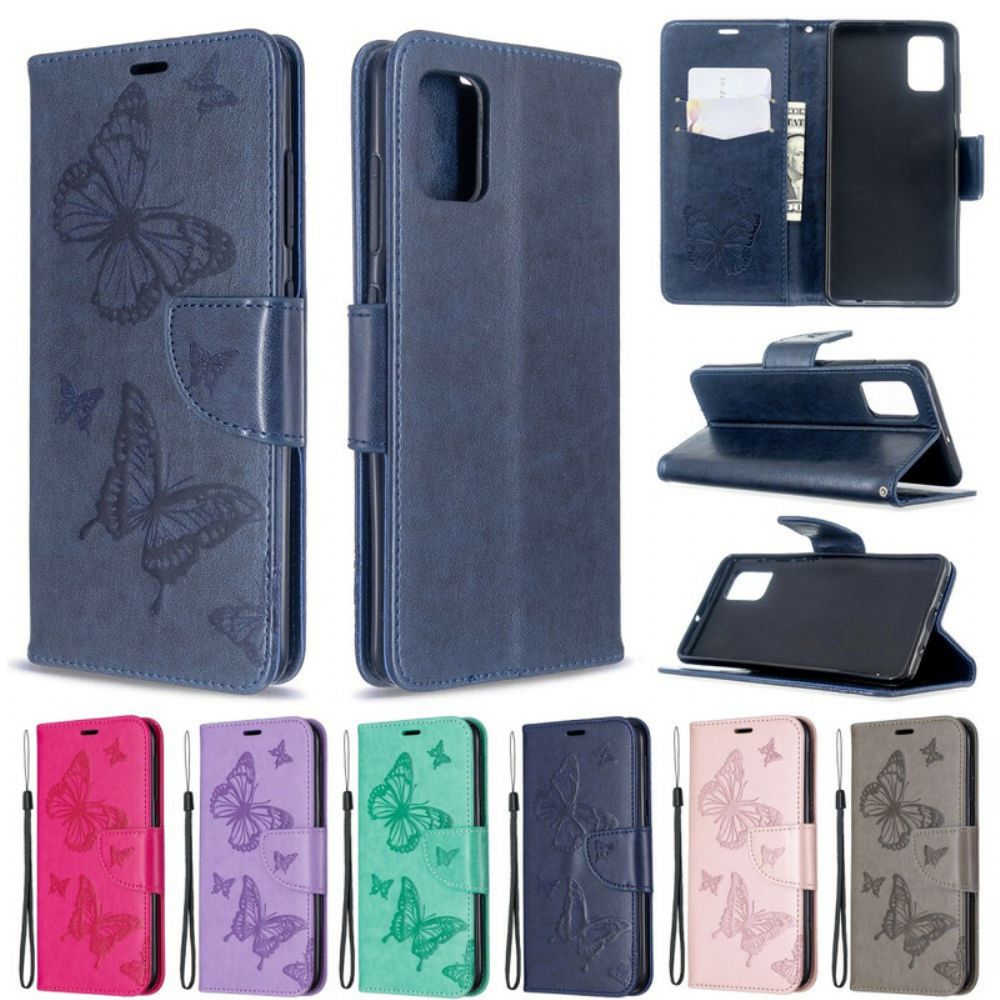 Flip Case voor Samsung Galaxy A51 Vlinders Tijdens De Vlucht Met Lanyard