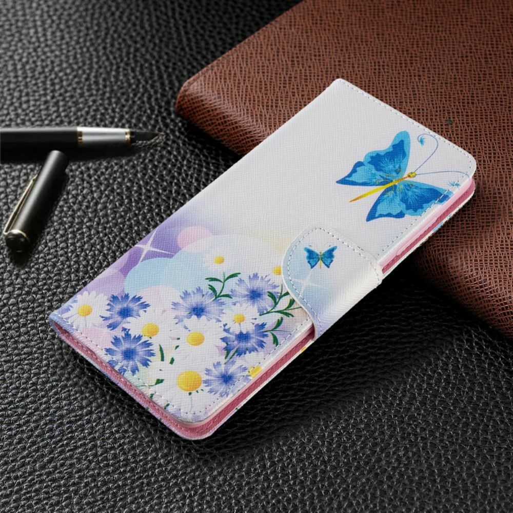 Folio-hoesje voor Samsung Galaxy A51 Geschilderde Vlinders En Bloemen