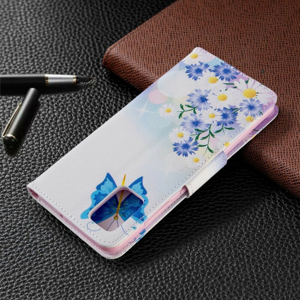 Folio-hoesje voor Samsung Galaxy A51 Geschilderde Vlinders En Bloemen