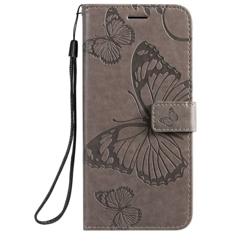 Folio-hoesje voor Samsung Galaxy A51 Met Ketting Reusachtige Vlinders Met Bandjes