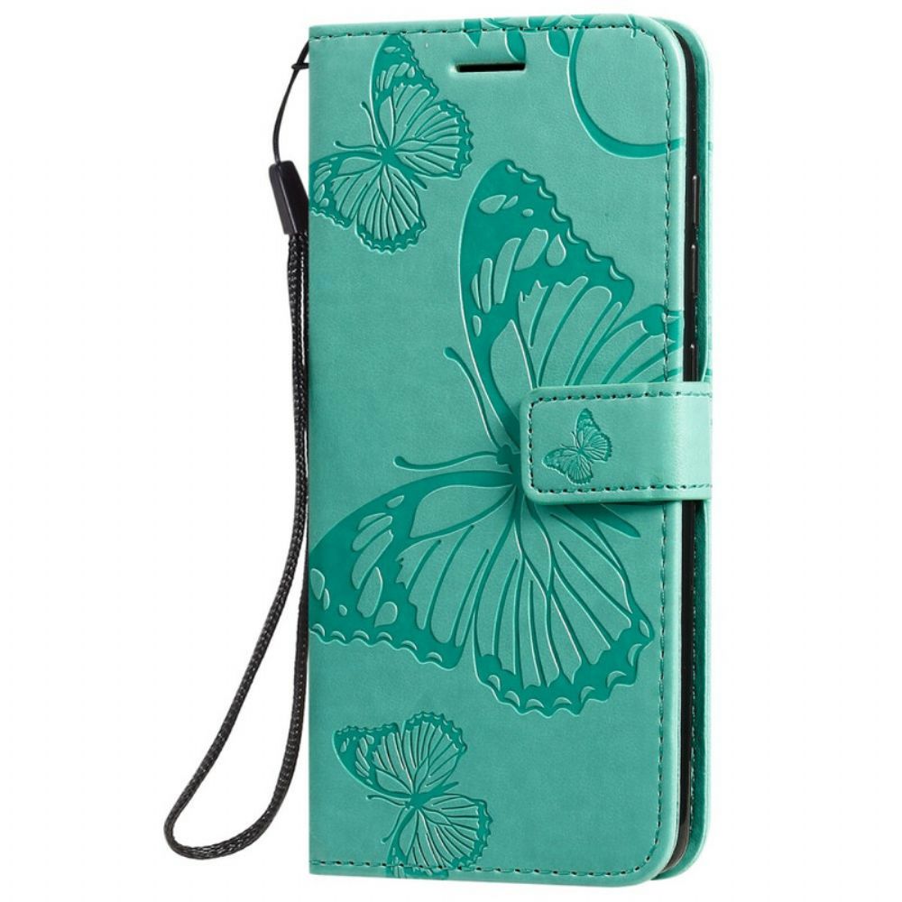 Folio-hoesje voor Samsung Galaxy A51 Met Ketting Reusachtige Vlinders Met Bandjes