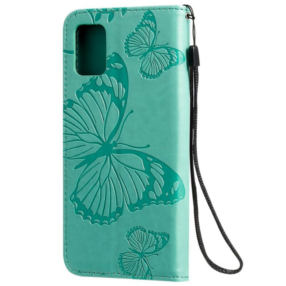 Folio-hoesje voor Samsung Galaxy A51 Met Ketting Reusachtige Vlinders Met Bandjes