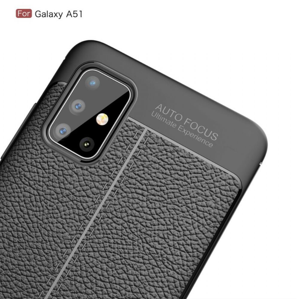 Hoesje voor Samsung Galaxy A51 Dubbele Lijn Litchi Leder Effect