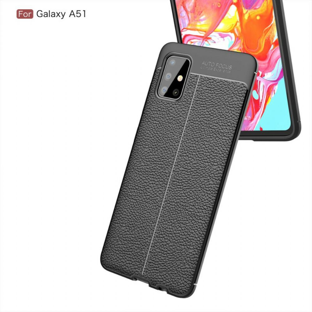 Hoesje voor Samsung Galaxy A51 Dubbele Lijn Litchi Leder Effect