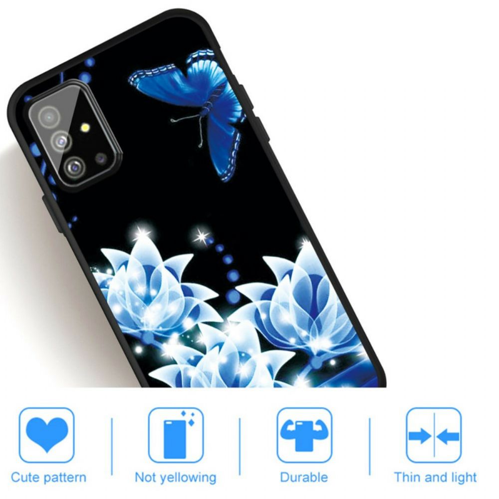 Hoesje voor Samsung Galaxy A51 Vlinder En Blauwe Bloemen