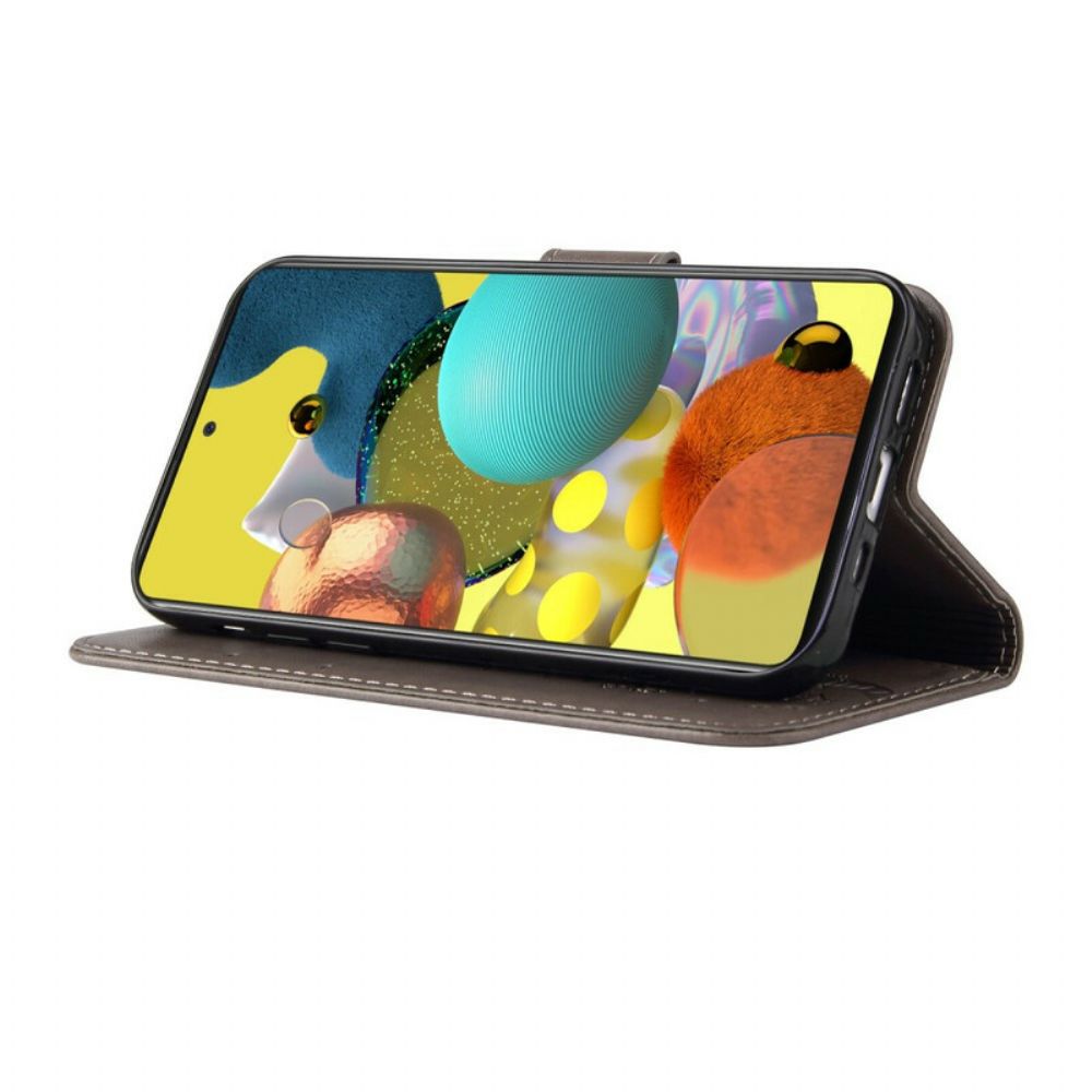 Leren Hoesje voor Samsung Galaxy A51 Met Ketting Boom En Kat Met Kraal Aan Riem