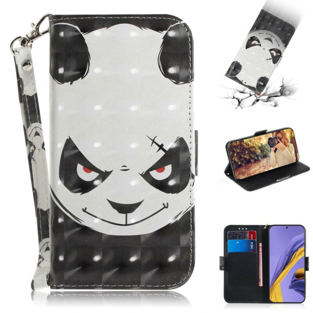 Leren Hoesje voor Samsung Galaxy A51 Met Ketting Boze Panda Met Riem