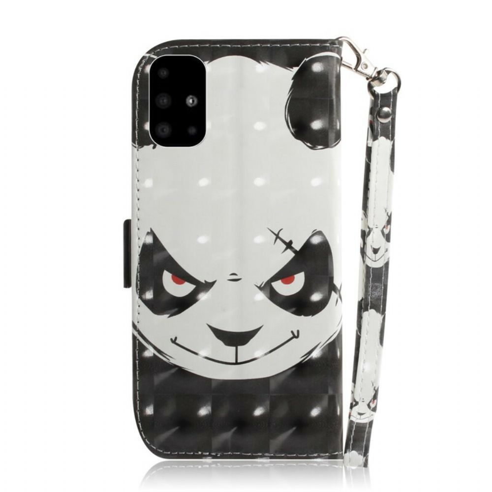 Leren Hoesje voor Samsung Galaxy A51 Met Ketting Boze Panda Met Riem