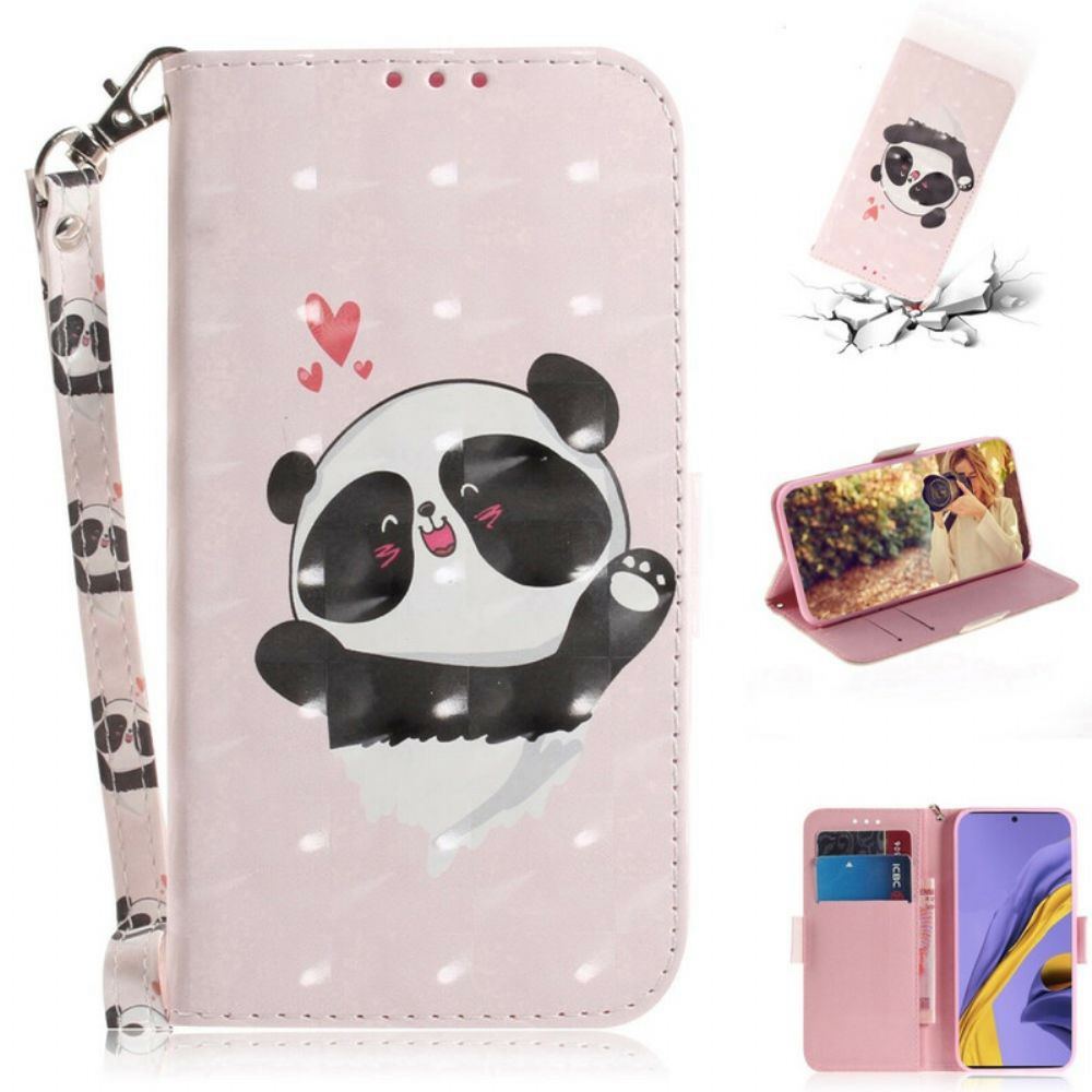 Leren Hoesje voor Samsung Galaxy A51 Met Ketting Thong Panda Liefde