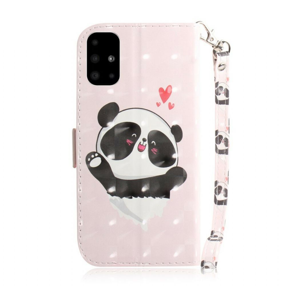 Leren Hoesje voor Samsung Galaxy A51 Met Ketting Thong Panda Liefde