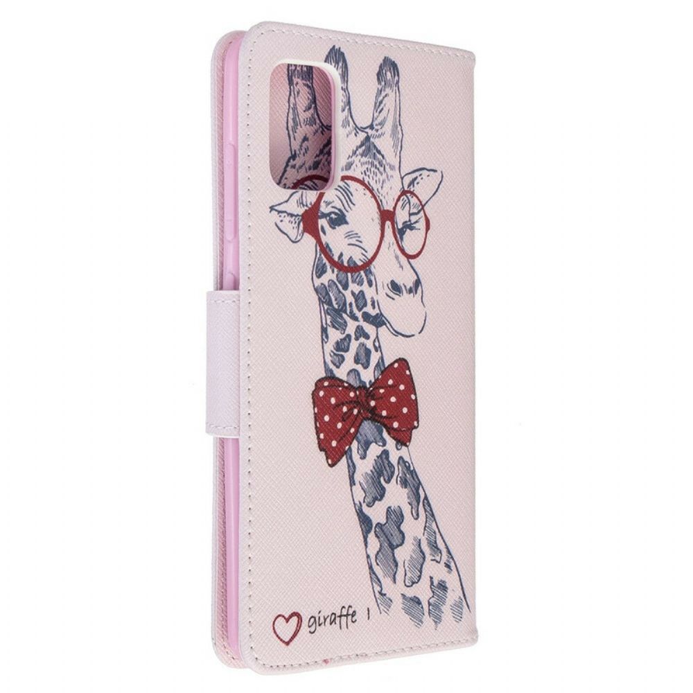 Leren Hoesje voor Samsung Galaxy A51 Nerdy Giraf