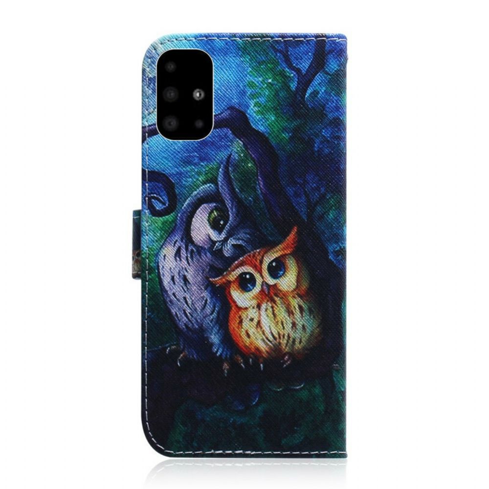 Leren Hoesje voor Samsung Galaxy A51 Uil Schilderij