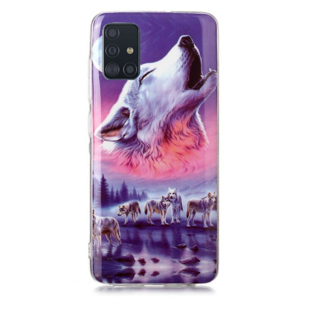 Telefoonhoesje voor Samsung Galaxy A51 Fluorescerende Wolf-serie