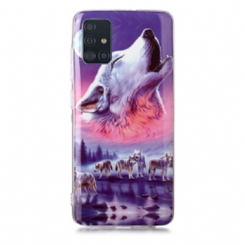 Telefoonhoesje voor Samsung Galaxy A51 Fluorescerende Wolf-serie