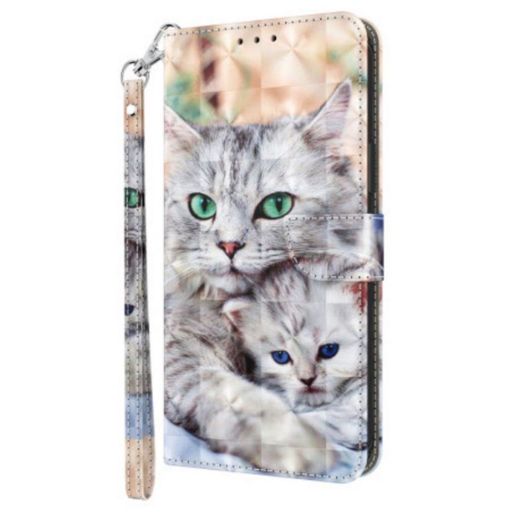 Folio-hoesje voor Google Pixel 7A Met Ketting Strappy Cat-familie