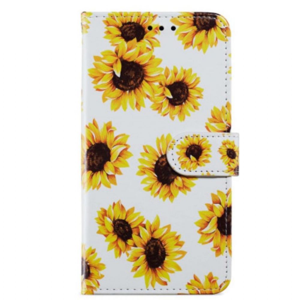 Folio-hoesje voor Google Pixel 7A Met Ketting String Zonnebloemen