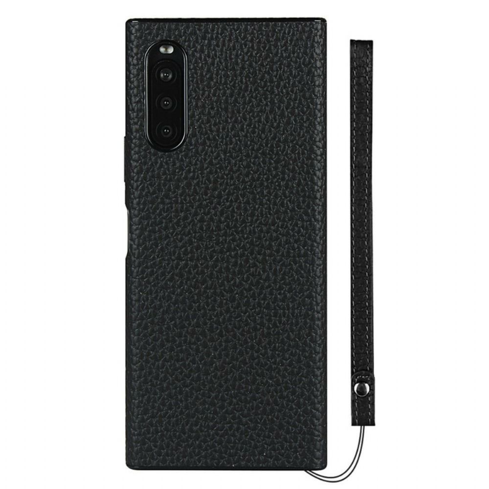 Hoesje voor Sony Xperia 10 II Echt Litchi-leer Met Riem