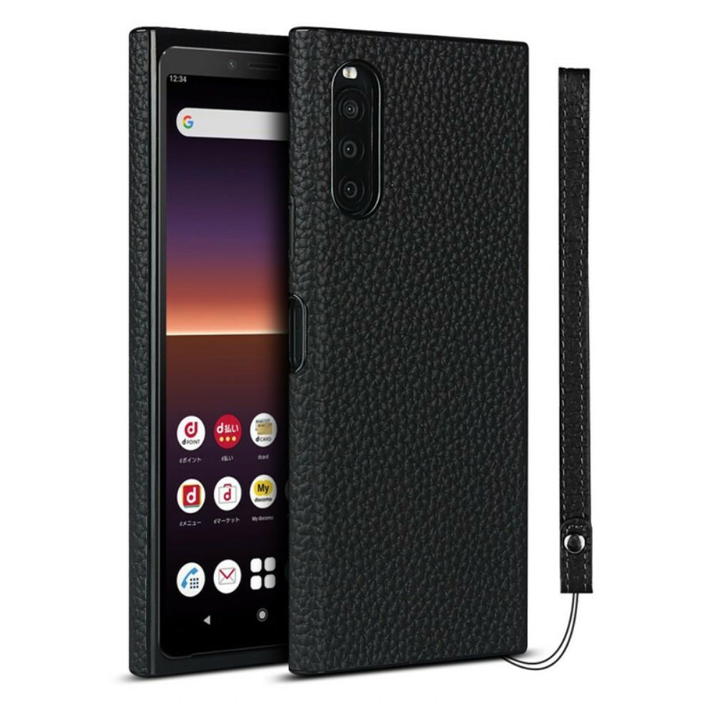 Hoesje voor Sony Xperia 10 II Echt Litchi-leer Met Riem