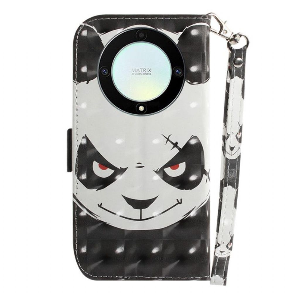 Flip Case voor Honor Magic 5 Lite Met Ketting Boze Panda Met Lanyard