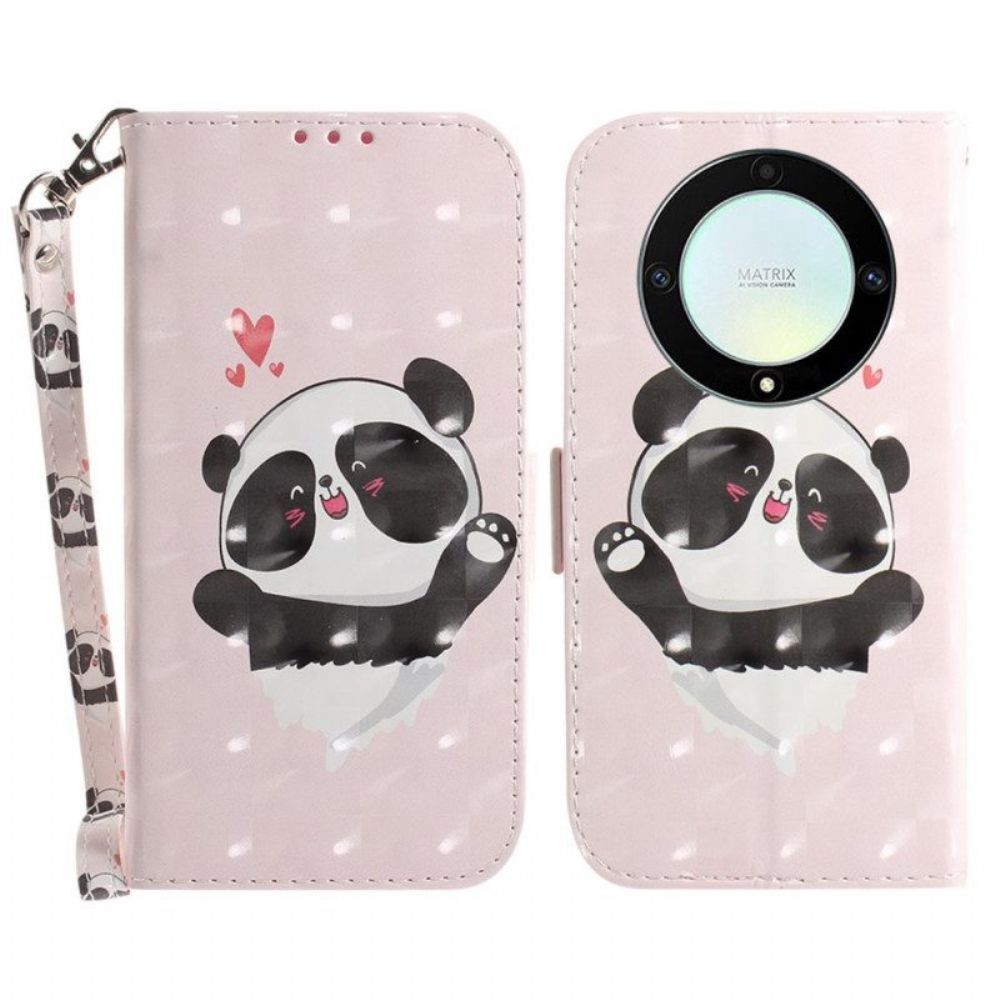 Flip Case voor Honor Magic 5 Lite Met Ketting Panda Love Met Sleutelkoord