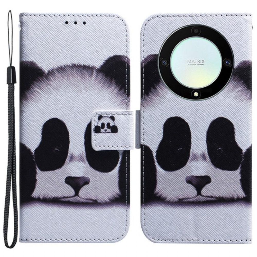 Flip Case voor Honor Magic 5 Lite Met Ketting Strakke Panda