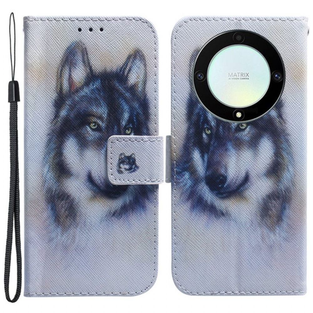 Flip Case voor Honor Magic 5 Lite Met Ketting Strappy Aquarel Hond