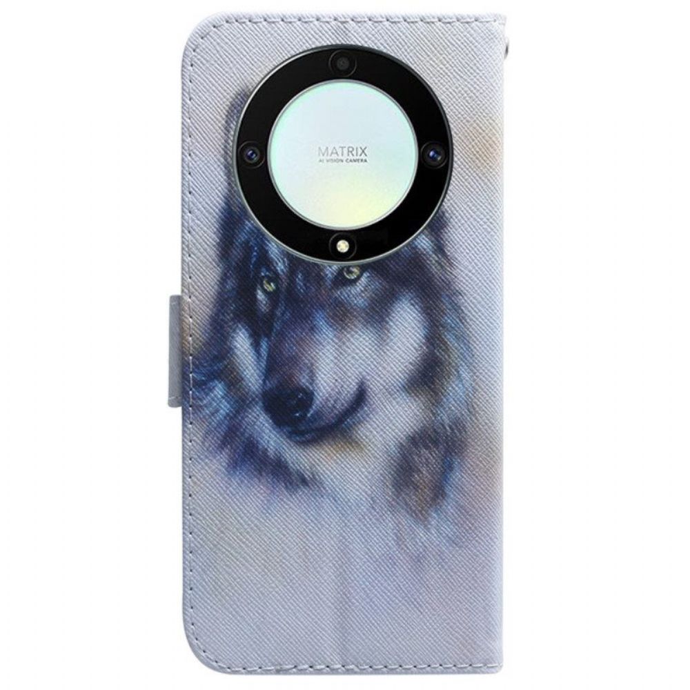 Flip Case voor Honor Magic 5 Lite Met Ketting Strappy Aquarel Hond