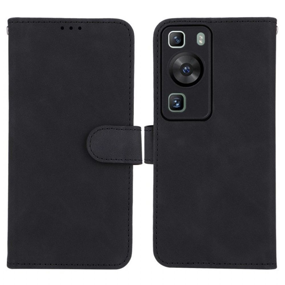 Flip Case voor Huawei P60 Pro Met Ketting Effen Kunstleer Met Riem