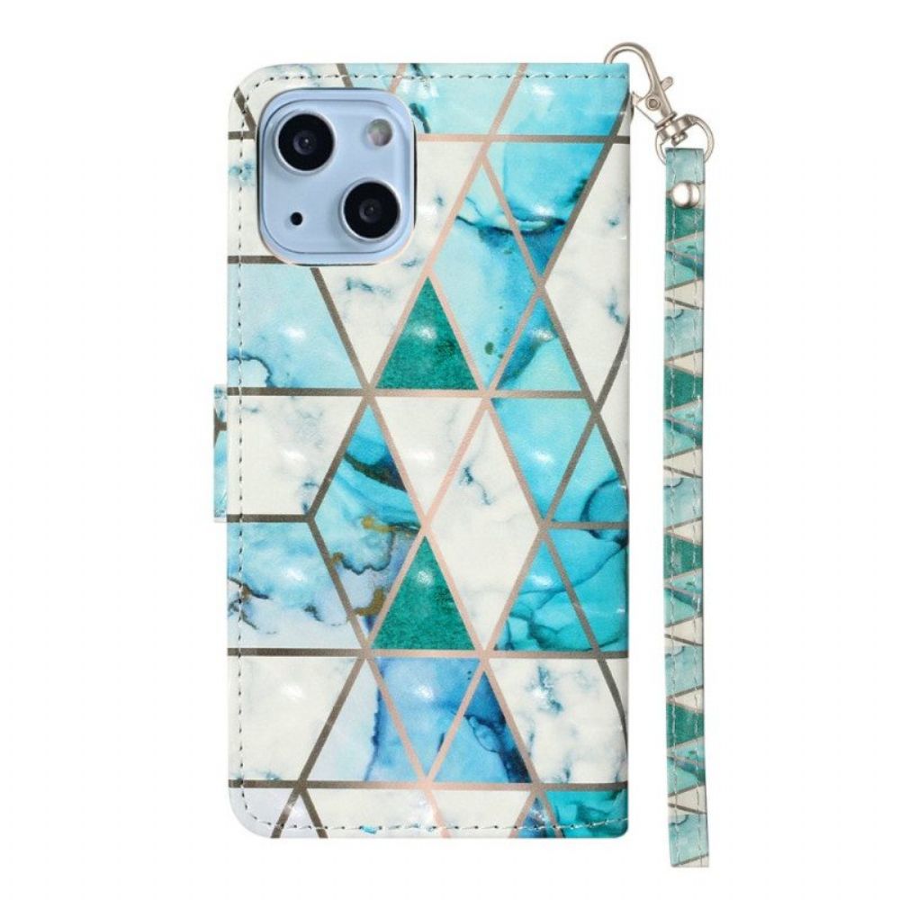 Flip Case voor iPhone 15 Plus Met Ketting 3d Marmer Met Bandje