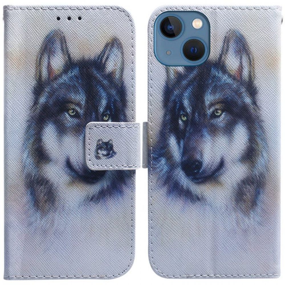 Flip Case voor iPhone 15 Wolvenaquarel