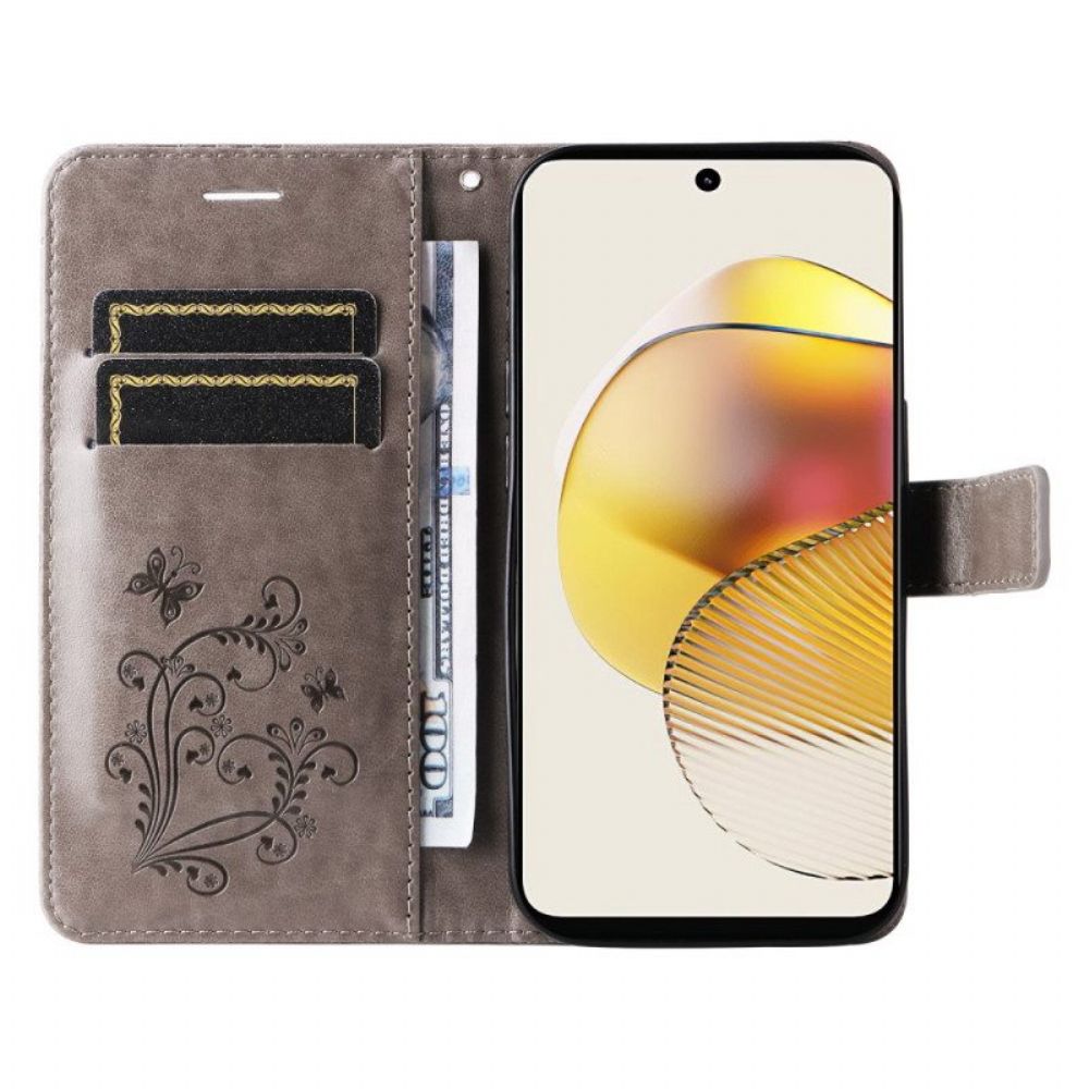 Flip Case voor Moto G73 5G Met Ketting Gigantische Riemvlinders