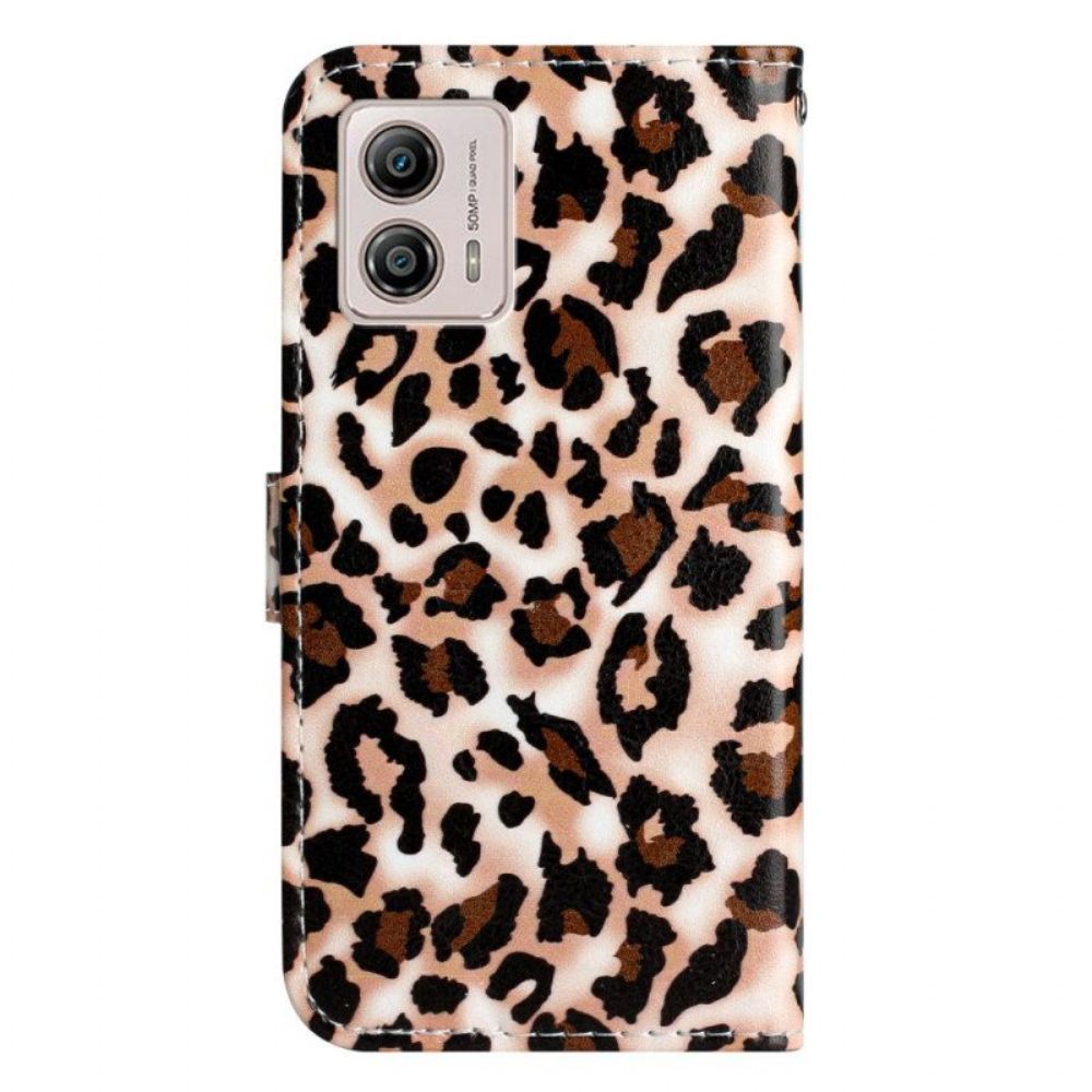 Flip Case voor Moto G73 5G Met Ketting Luipaardprint Met Bandjes