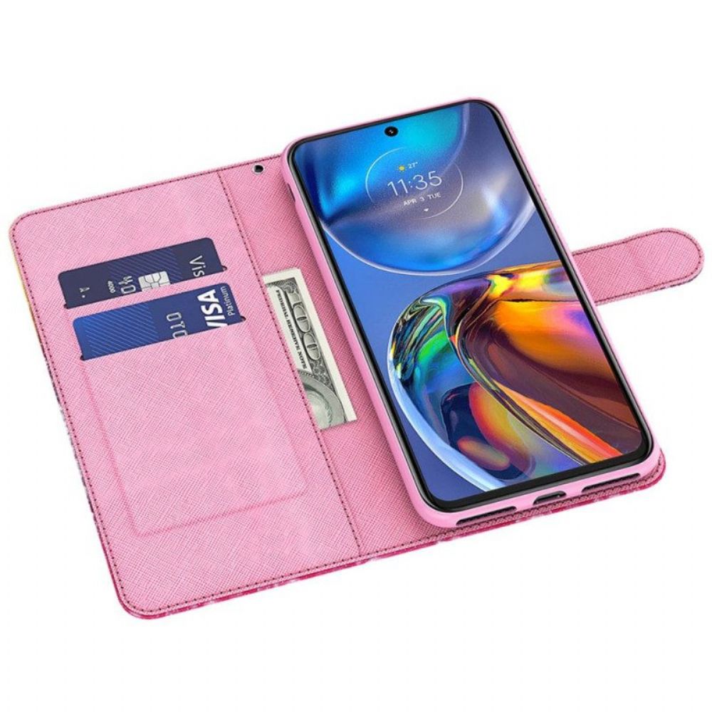 Flip Case voor Moto G73 5G Met Ketting Rode Boom Met Riem