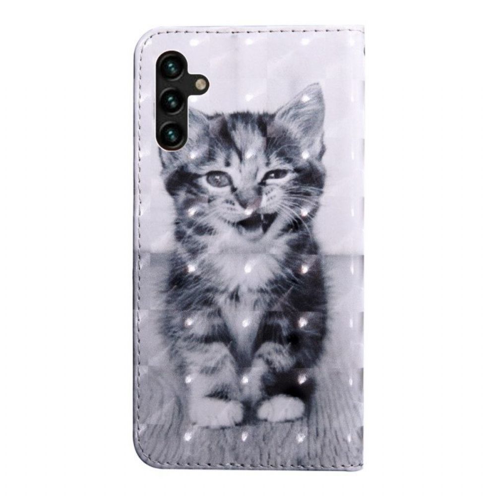 Flip Case voor Samsung Galaxy A13 5G / A04s Zwarte Witte Kattenstring