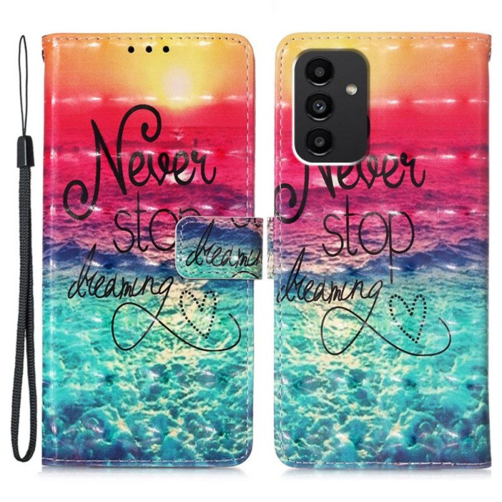 Flip Case voor Samsung Galaxy A54 5G Met Ketting Stop Nooit Met Dromen Strappy