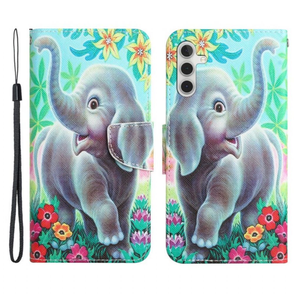 Flip Case voor Samsung Galaxy A54 5G Met Ketting Vrolijke Olifant Met Lanyard