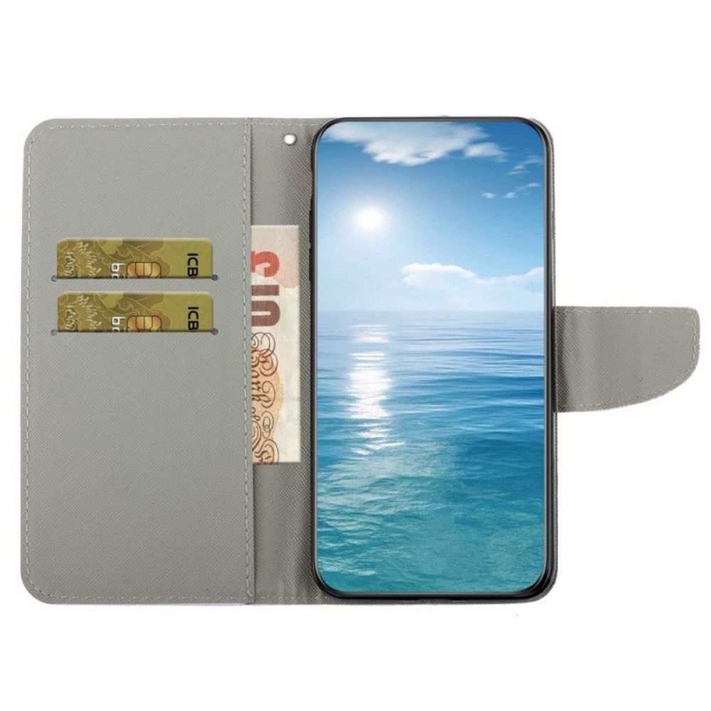 Flip Case voor Samsung Galaxy A54 5G Met Ketting Vrolijke Olifant Met Lanyard