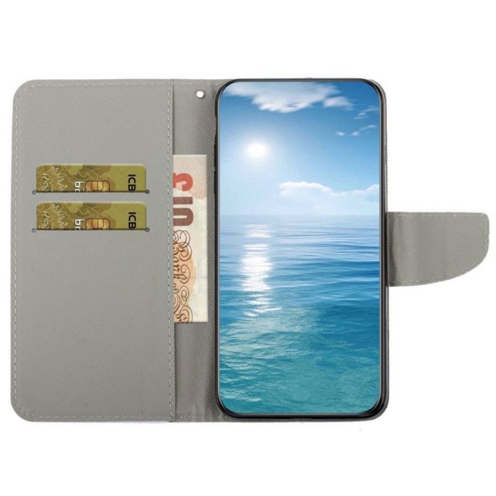 Flip Case voor Samsung Galaxy S23 Plus 5G Met Ketting Vlinders Op Een Riem