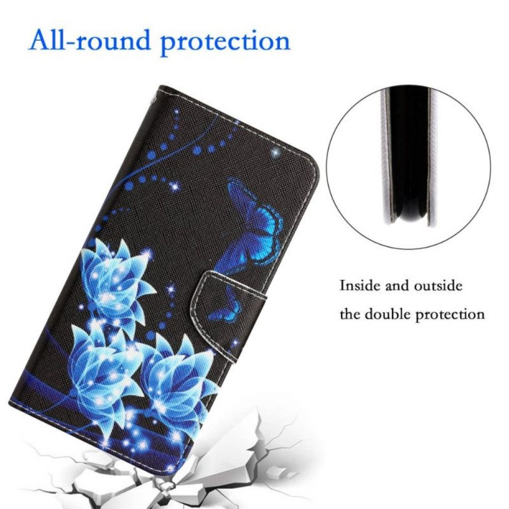 Flip Case voor Samsung Galaxy S23 Plus 5G Met Ketting Vlinders Op Een Riem