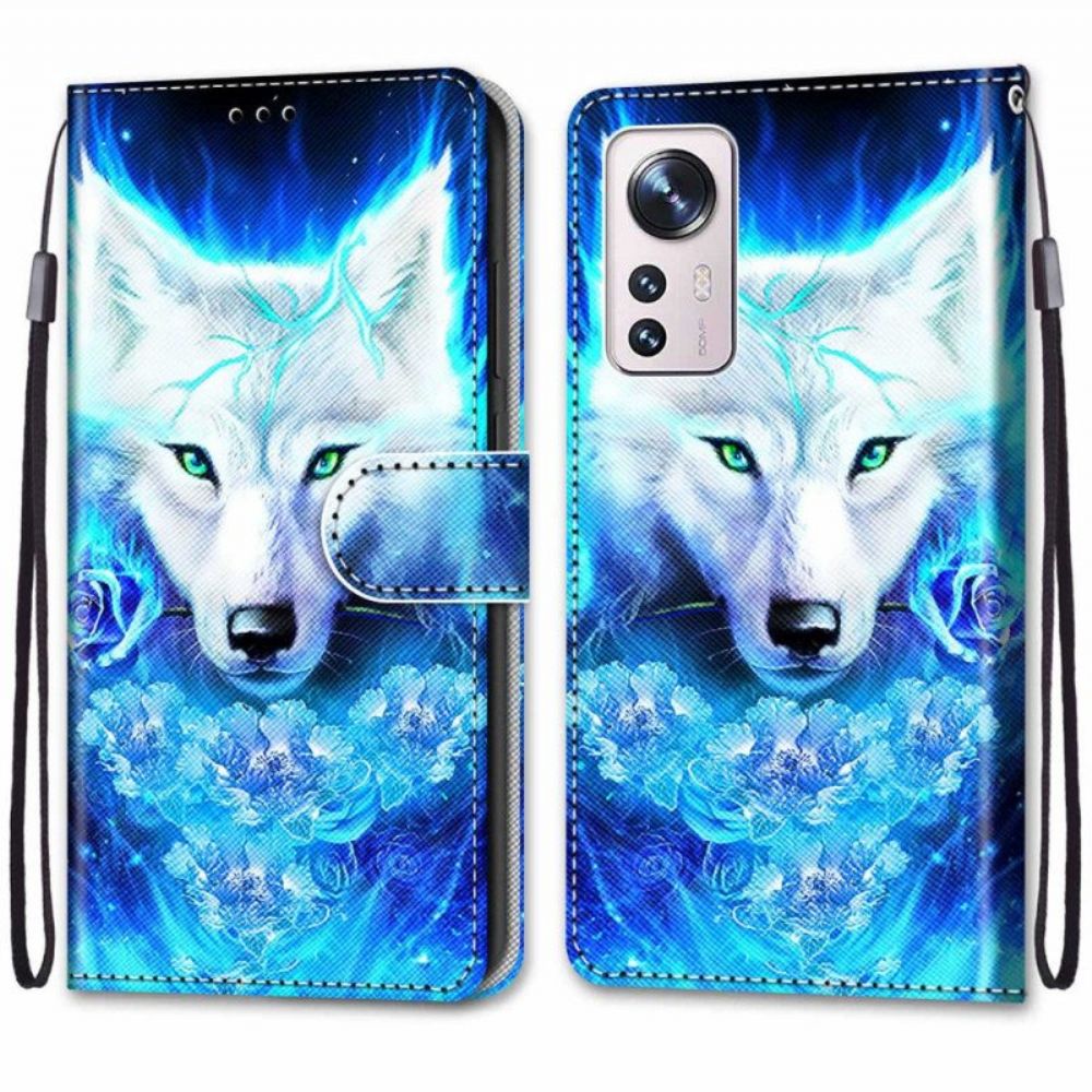 Flip Case voor Xiaomi 12 / 12X Met Ketting Lanyard Wolf