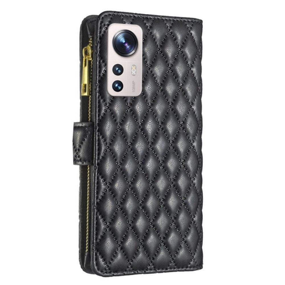 Flip Case voor Xiaomi 12 Lite Met Ketting Binfen Kleurstijl Gewatteerde Bandjes