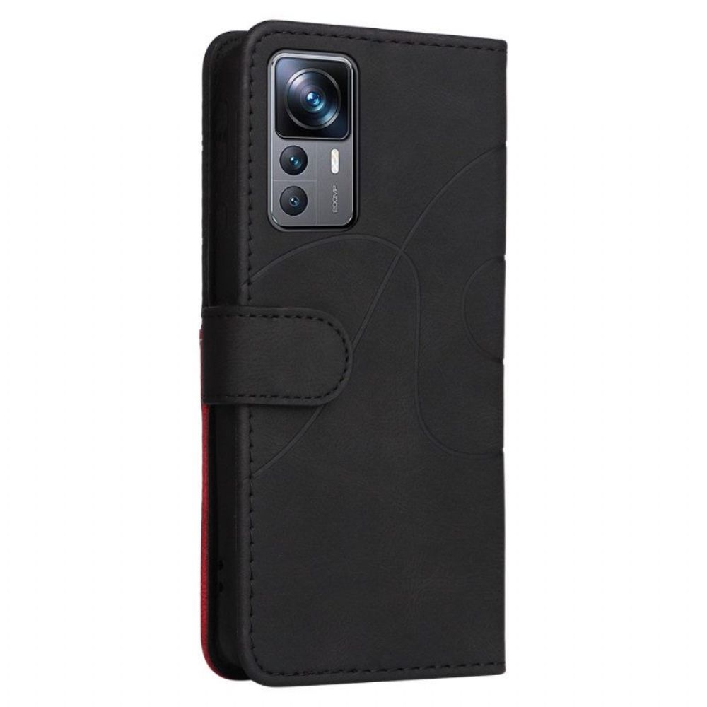 Flip Case voor Xiaomi 12T / 12T Pro Met Ketting Tweekleurige Riem