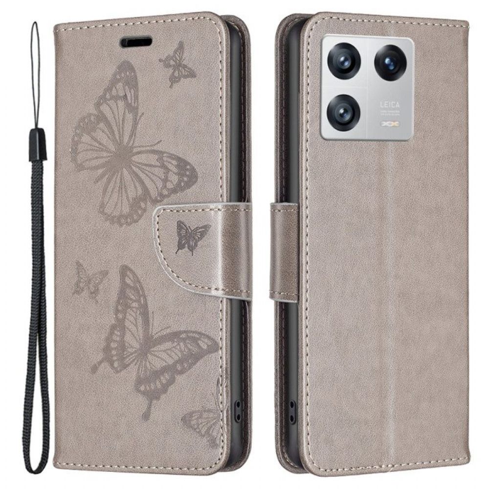 Flip Case voor Xiaomi 13 Met Ketting Vlinders Bedrukte Strappy