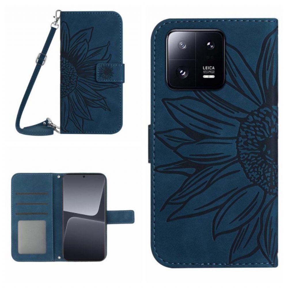 Flip Case voor Xiaomi 13 Pro Bloem Met Schouderriem