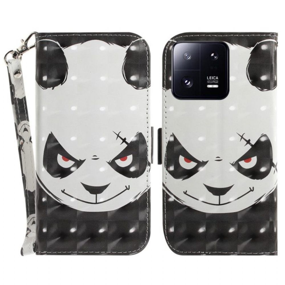 Flip Case voor Xiaomi 13 Pro Met Ketting Boze Panda Met Lanyard