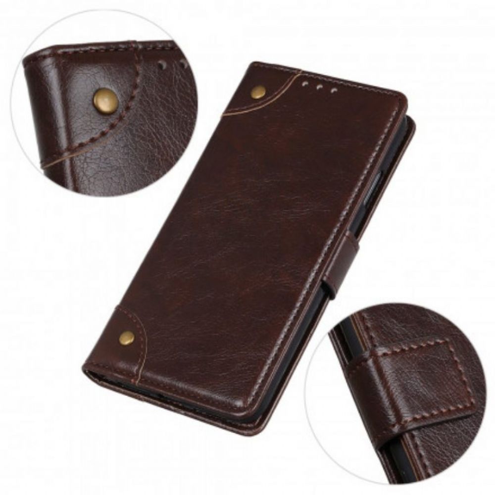 Flip Case voor Xiaomi Redmi Note 10 5G Stijl Nappa Lederen Vintage Klinknagels